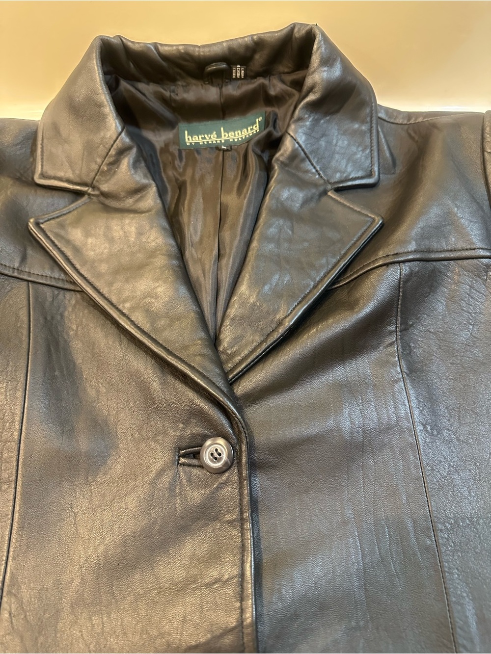 Vintage Harvé Benard Black Genuine Leather Mid-Length Car Coat Jacket Large - Picture 9 of 15